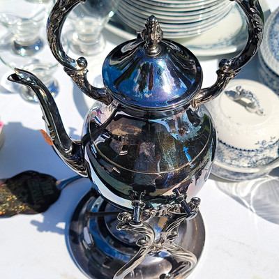 Vintage Silverplate Tilting Teapot Tea/Coffee Pot Serving Set on Stand