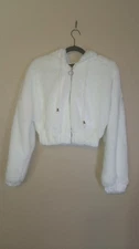 Ambiance Outerwear Womens Sz M Hoodie Jacket White Soft Faux Fur Zip Long Sleeve