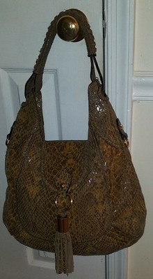 OR by OrYANY Large Anaconda Snake Retile Print Tassel Brown Hobo Bag 15' Wx 12'H