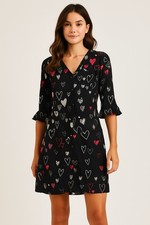 Zara Women’s Black Heart Print Button Down Dress Size S