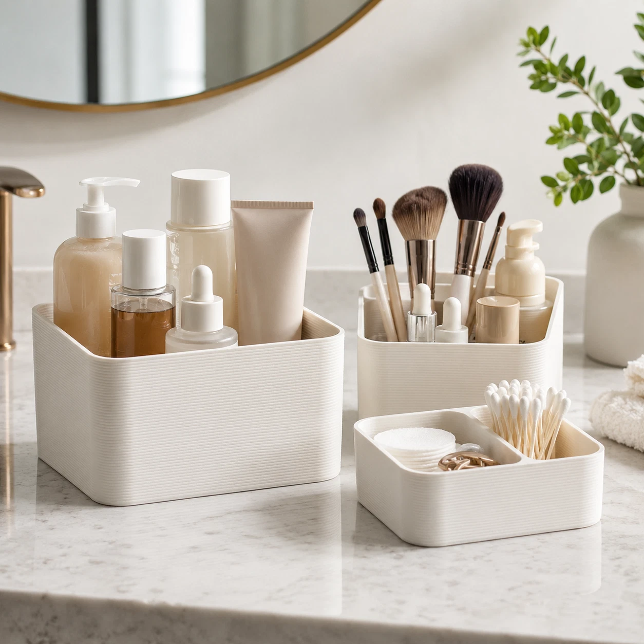 Modular Vanity Organizer Set 3D Printed From Recycled Materials | Bathroom
