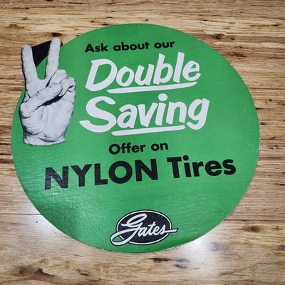 VINTAGE 50s GATES NYLON TIRES CARDBOARD POS DEALER SIGN TIRE INSERT 19 X 17