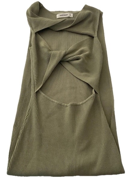 Perfect Stranger Rib Knit Cut Out Midi Dress Olive Sage Green Size 10