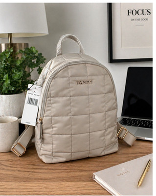 Tommy Hilfiger Quilted Backpack Beige Nylon Mini Backpack NWT