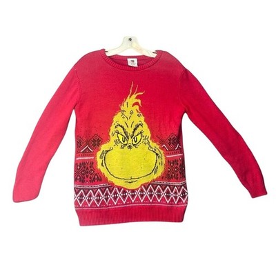 Dr Seuss The Grinch Ugly Sweater Christmas Holiday Boys  XL Red Yellow