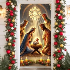 Christmas Nativity Scene Door Cover Decoration 71 x 35 in Holiday Christmas D...
