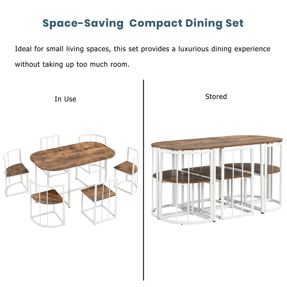 7-Piece Industrial Dining Table Set w/ 6 Stools  Space-Saving Kitchen &Breakfast - Image 4 of 4