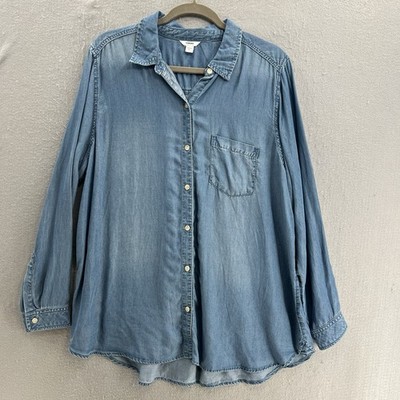 Sonoma Chambray Shirt Womens XL Blue Collared Long Sleeve Button Up