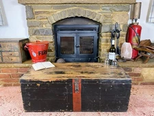 Old Antique Pine Chest, Vintage Wooden Storage Trunk, Blanket Box, Coffee Table.