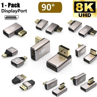 8K 90 Degree DisplayPort 1.4 Adapter (Up and Down) Right Angle DP Male to Female