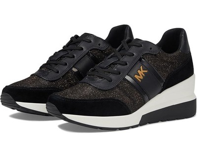 Michael Kors Women's Mabel Trainer Black Bronze Signature Glitter Lace-Up 10 M