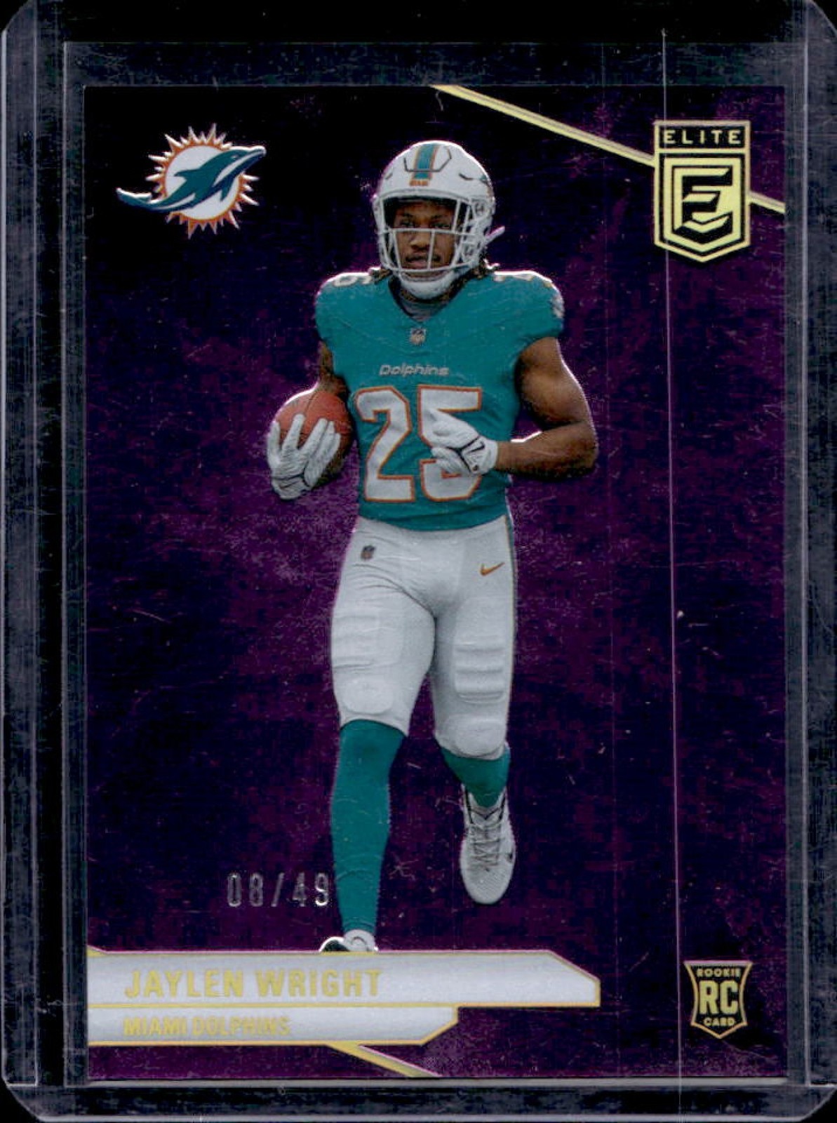 2024 Donruss Elite Jaylen Wright RC Purple Rookie #8/49 Dolphins
