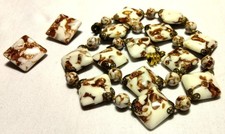 Vintage Venetian Fancy Sommerso White Glass Beads Demi Parure