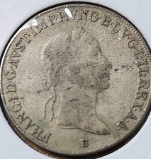 1835 B AUSTRIA Emperor Franz II Hapsburg ANTIQUE Silver 20 Kreuzer Coin