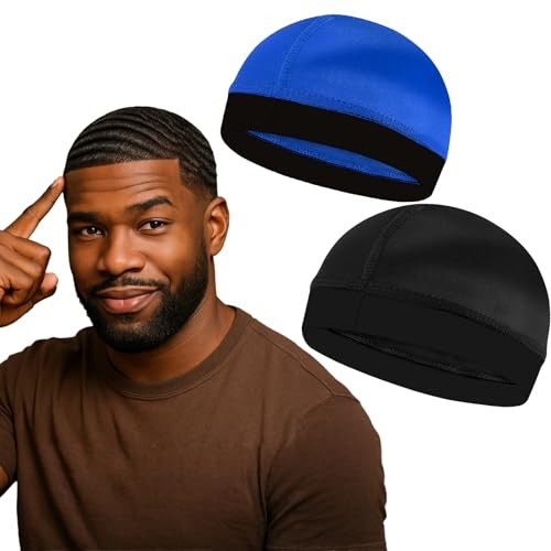 Premium Wave Caps für Herren, gute Kompressionskappe über Durag (2 Packungen) - blau, schwarz - Bild 1 von 6