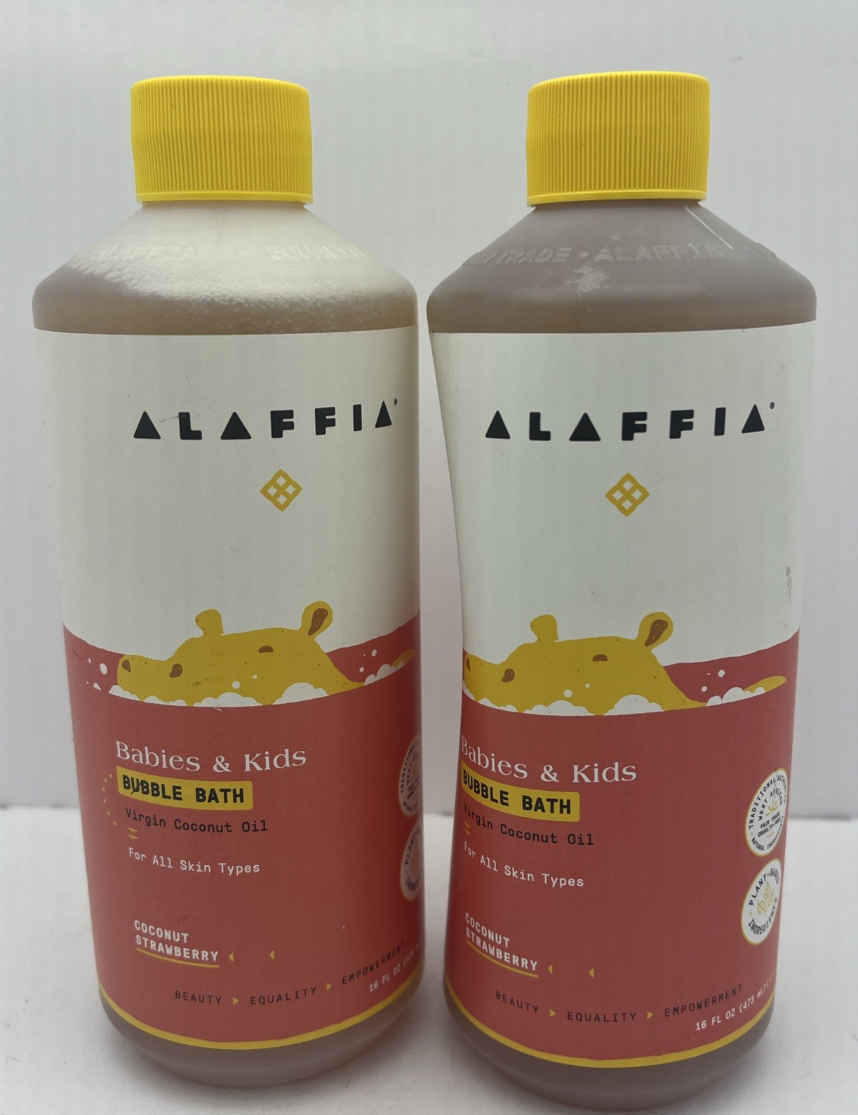 2 Alaffia Babies and Kids Bubble Bath Coconut Strawberry 16 fl oz each