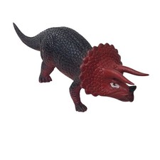 Triceratops Dinosaur Figure Red Black Plastic Toy Vintage 1980s