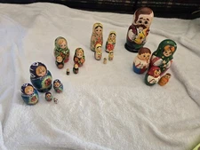 Vintage Lot Of 5 Handpainted Russian Nesting Dolls. 20 Pieces