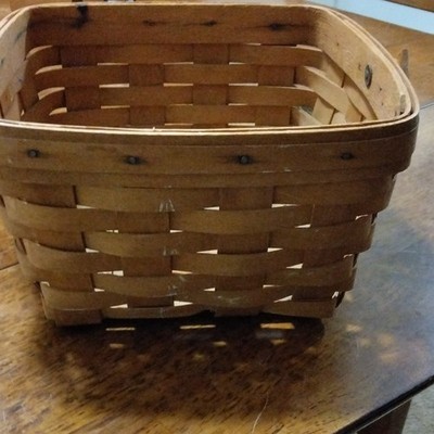 Small Brown Rectangular Woven Wood Basket Freestanding Handmade Durable