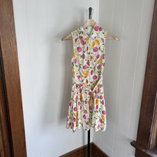 Cynthia Rowley Fruit Print Linen Blend Tiered Shirt Dress Belted Womens 2