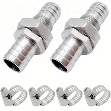 2PCS 304 Stainless Steel Hose Barb Fitting Thru-Bulk Bulkhead Straight Hex Un...