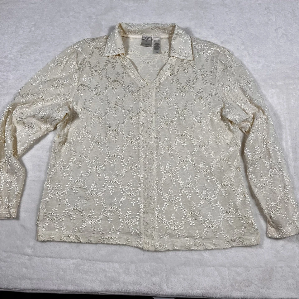Blusa Emma James Manga Larga Marfil Ojales X-Grande Romántica Núcleo de Hadas Dinero Antiguo Foto 2 de 4