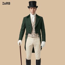 Men Green Wool Regency Tailcoat Victorian Wedding Coat Gothic Steampunk Outfit