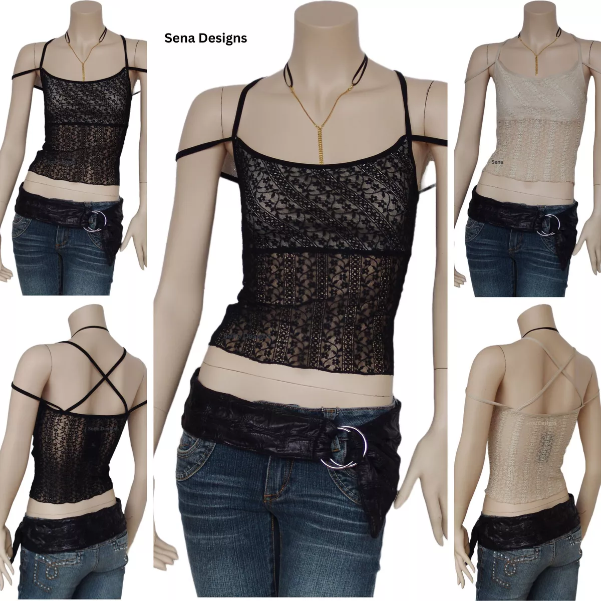 Stunning Scoop Neck Double Strap Cross Back Lace Vest Top TP2812