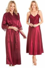 Conjunto o camisón y vestido de satén con detalle de encaje largo para dama. Nuevo - HECHO EN REINO UNIDO