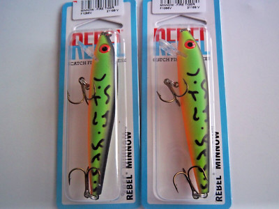 (LOT OF 2)-REBEL MINNOW FLOATING  3-1/2'' & 5/16OZ FF1056V IN FIRETIGER A6303