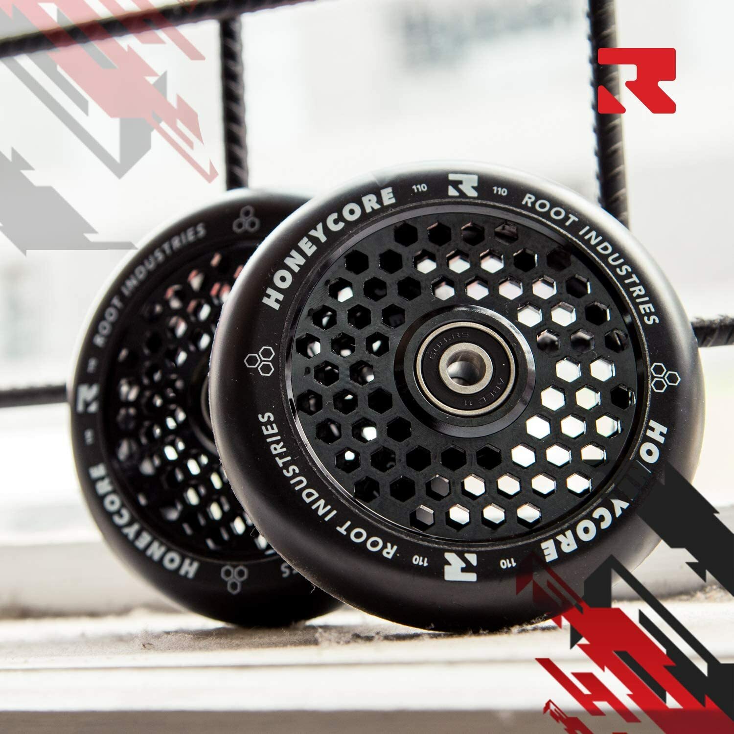 Details zu 2 x Root Industries Honeycore Stunt-Scooter Rolle 110mm Roller Wheels Schwarz HEISSE Aktie