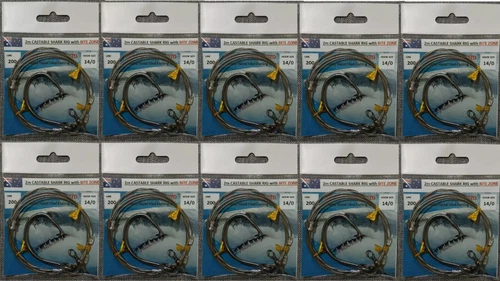 10x 200lb Stainless Steel Wire, 2m Shark trace with Bite Zone, 14/0 circle hook