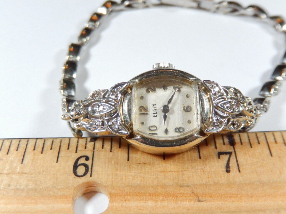 Elgin  10k Solid White Gold 8 Diamond 白金 Elgin 10k Solid White Gold 8 Diamond 白金