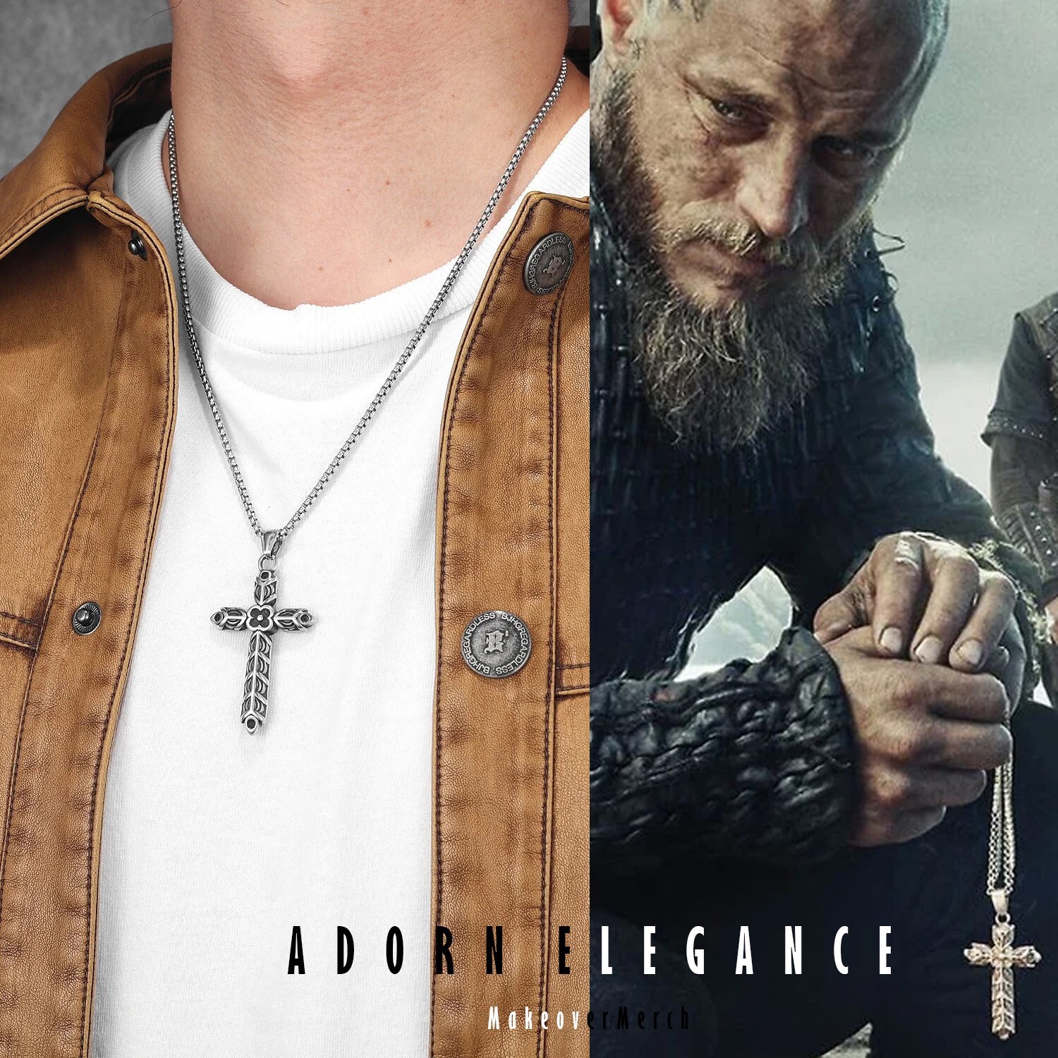 Vikings Athelstan Cross Pendant Necklace for Men in Stainless Steel - Nordic Jewelry Gift