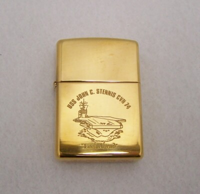 US Navy USS John C. Stennis CVN-74 Aircraft Carrier Brass Zippo Lighter NOS VTG!