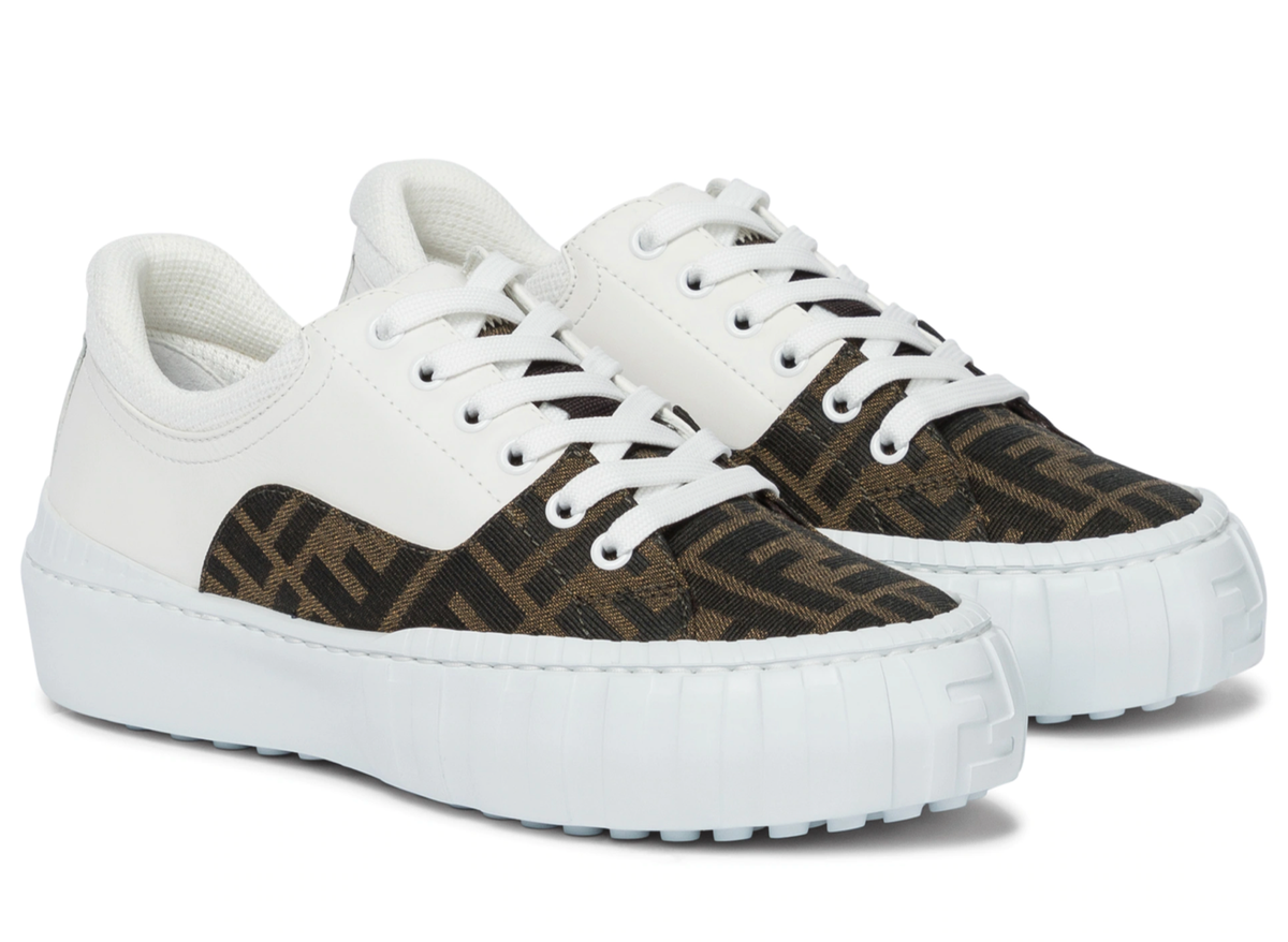 【送料&関税込】Fendi Force Low-top Sneakers Fendi Force Brown FF Canvas White Platform FF Logo Low Top