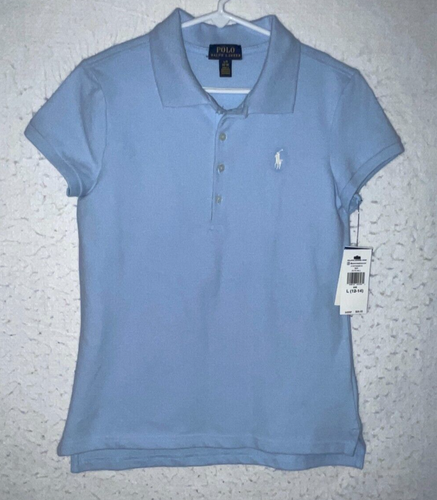 Polo Ralph Lauren Girls Elite Blue Polo Shirt L 12-14 Collared White Pony NEW