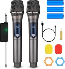 Wireless Microphone System Audio Dual Cordless Dynamic Handheld Mic, Recharge