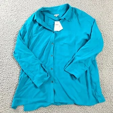 J Jill Shirt Womens XL Blue Button Down Long Sleeve Light Weight Office New