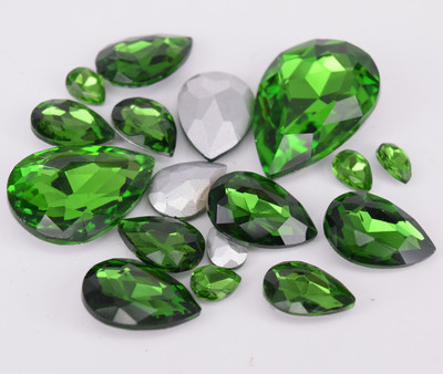 Green Glass Rhinestone Tear Drop Jewels Crystal Applique Size Selection 