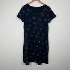 FRESH PRODUCE Starfish Dress Womens Large Black Cotton Short Sleeve Knee Length