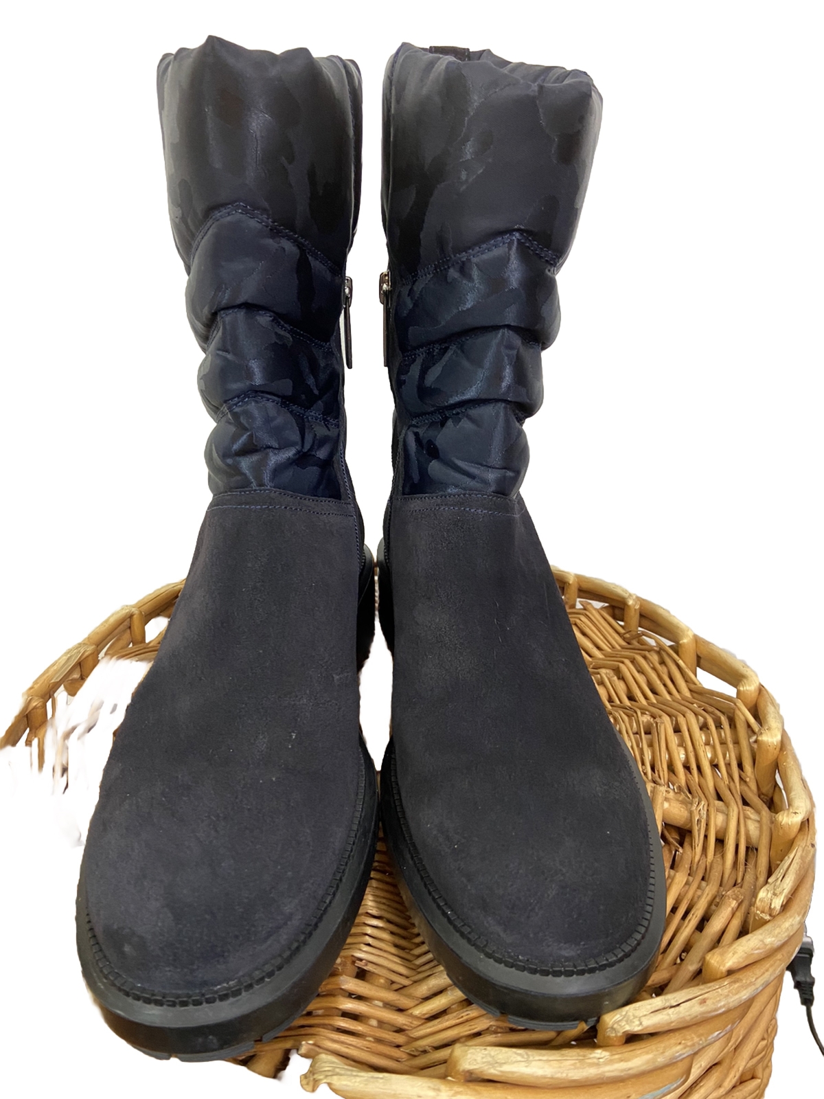 SAOLA Stivali Aquatalia Lori mimetici blu scamosciati metà inverno taglia 9 impermeabili suola a strappo trapunta