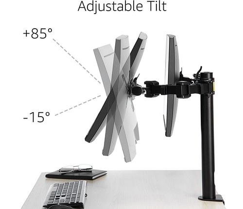 AmazonBasics Dual Monitor Stand - Height-Adjustable Arm Mount, Steel - Picture 6 of 8