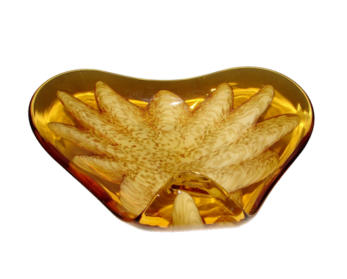 Mid 20th Century Murano Art Glass Amber Gold Flecks Clam Shell Sea Star Bowl - Picture 2 of 6