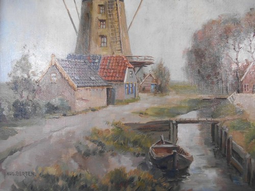 Ölgemälde Hugo Berten " Mühle / Windmühle an der Gracht " um 1930 - Picture 5 of 7