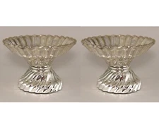 Compote Bowl Vase Glass Silver Mercury Fluted 6"Dia 4"High Set/2