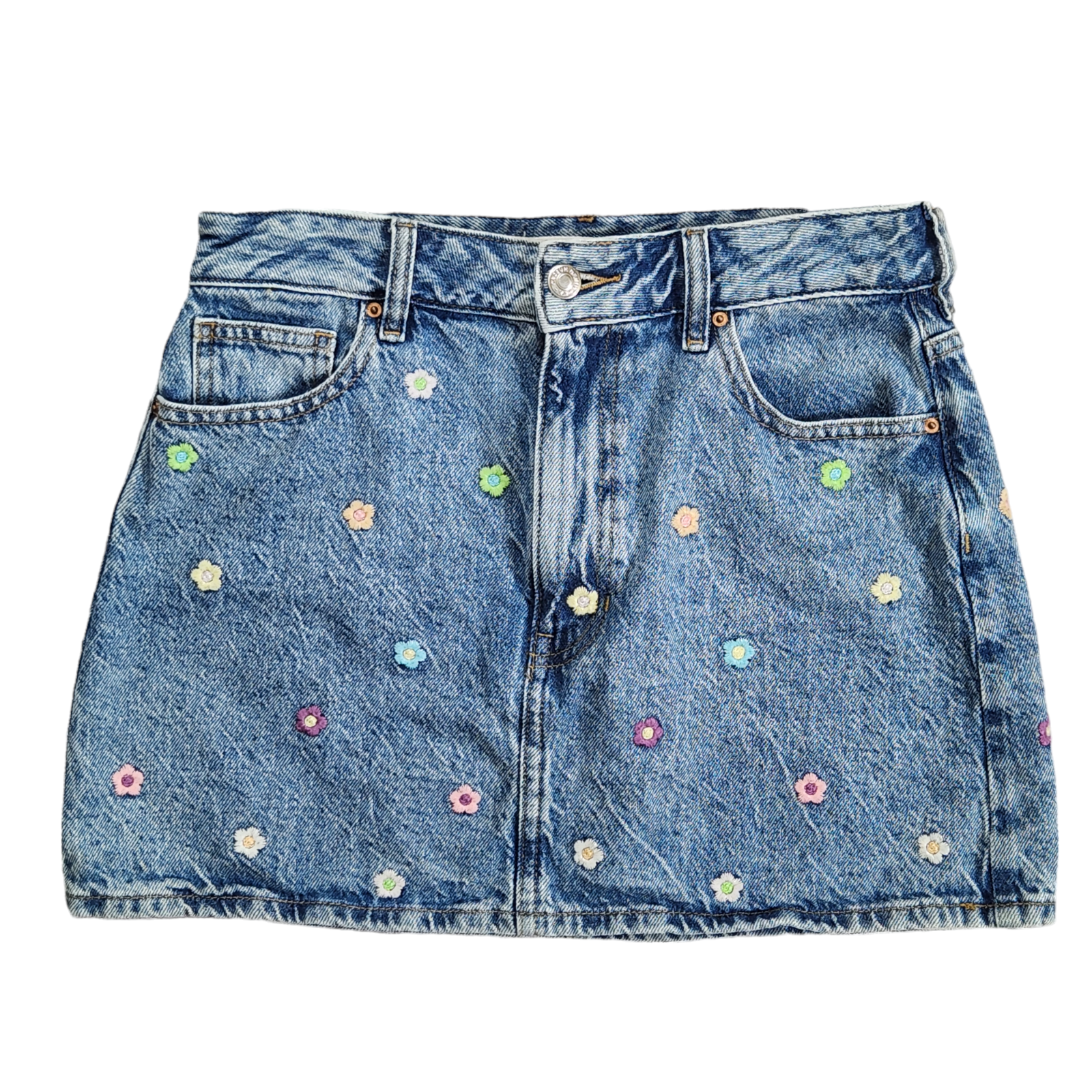 Pacsun Mini Skirt Women Size 27 Denim Blue Jean Floral Embroidered Short Y2K 90s-image