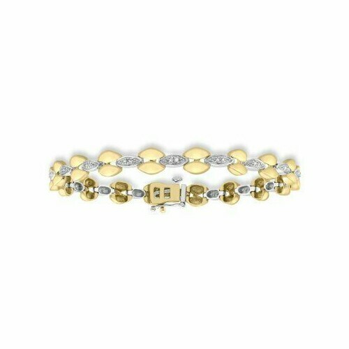 9ct 2 Colour Gold Diamond Link Bracelet 18.5cm/7.25" Long, 6.0mm Wide Genuine - Picture 3 of 6