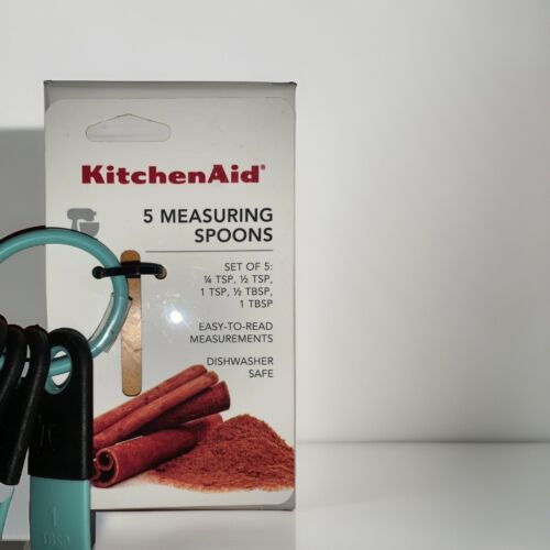 NEW KITCHENAID 5 piece measuring spoon set aqua blue color silicon grips - Picture 2 of 3