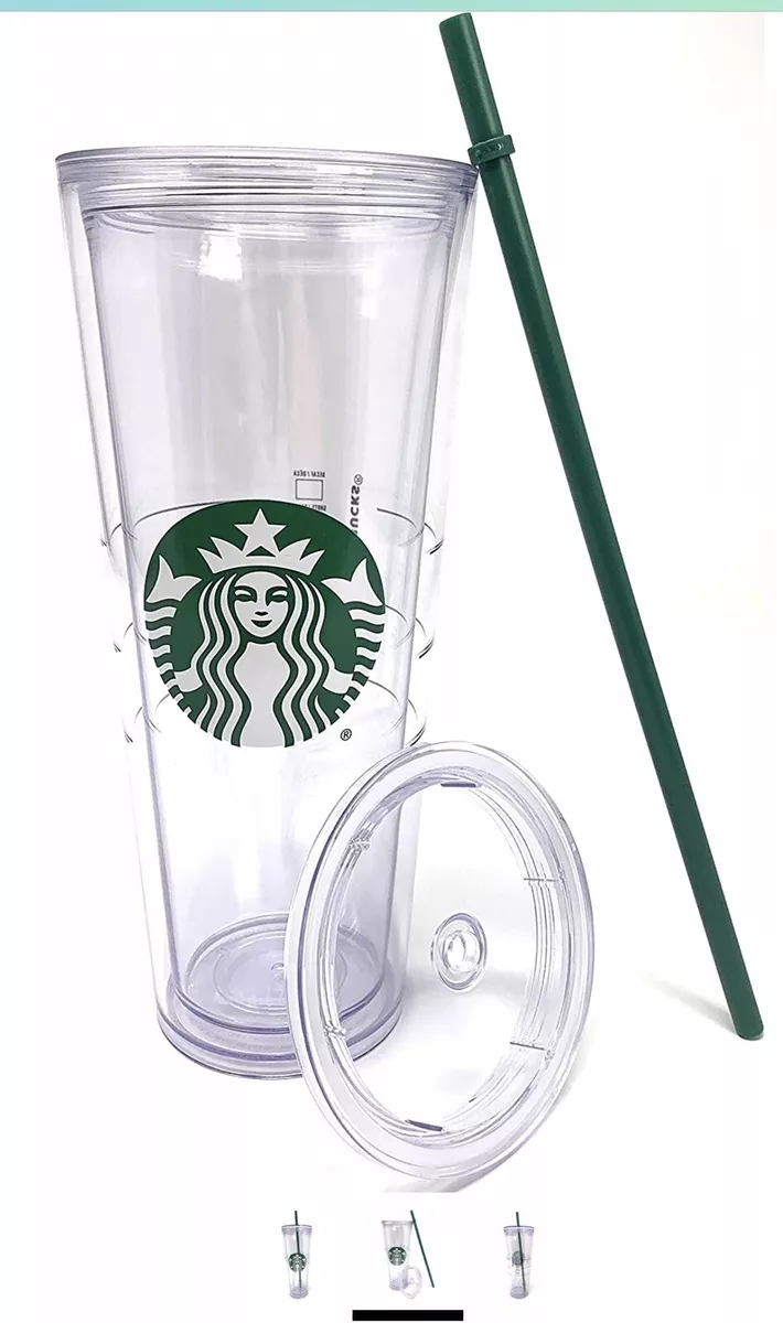 Starbucks vaso de valvula transparente con logo de paja verde , 24